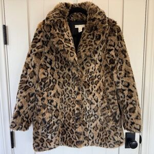 H&M LEOPARD FAUX FUR COAT, Sz 8